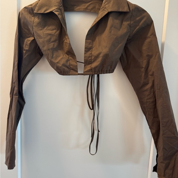 Hazel Boutique Brown Long Sleeve Crop Top - Picture 1 of 2